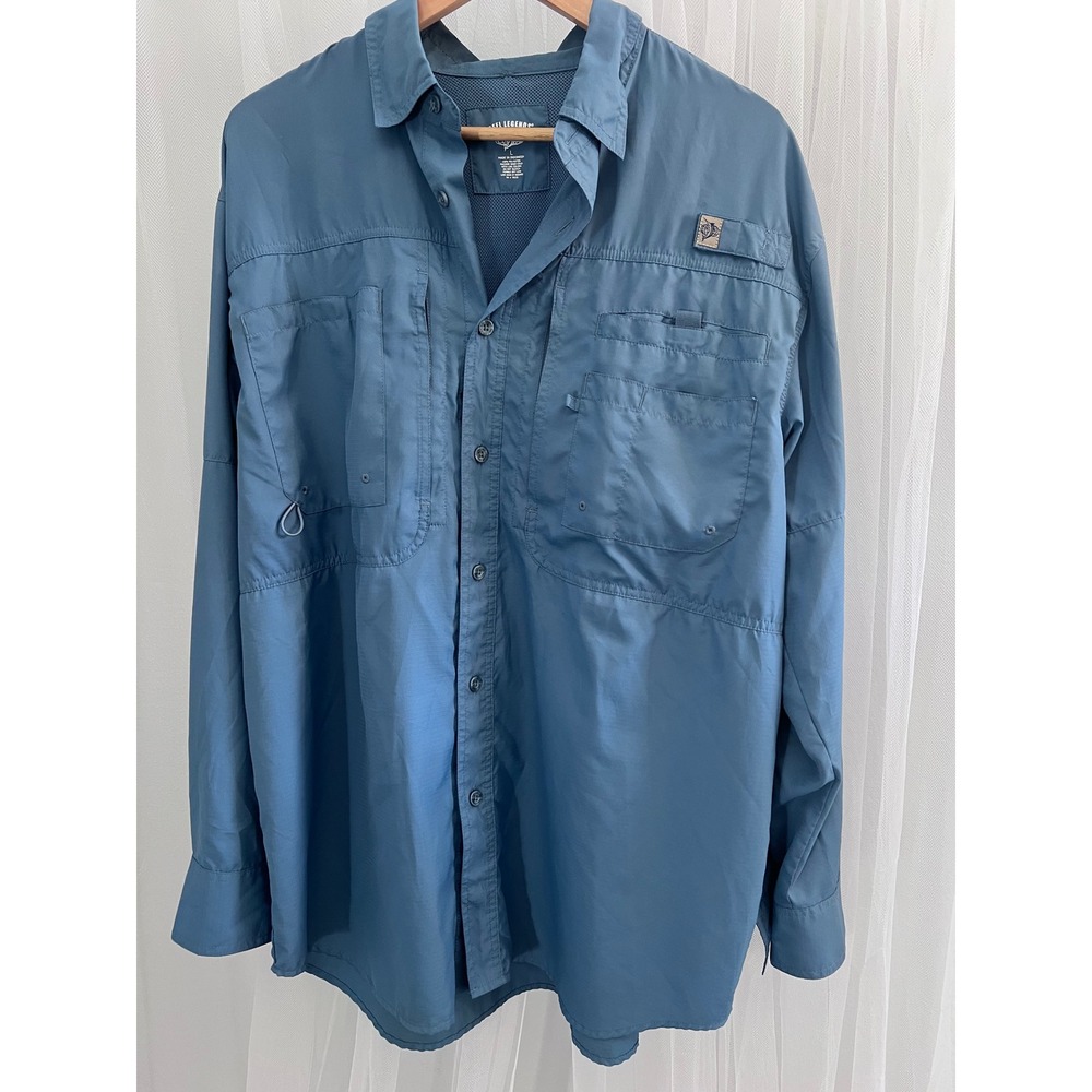 Reel Legends Blue Long Sleeve Vented Fishing Shirt Large‎ Quick Dry PFG Style